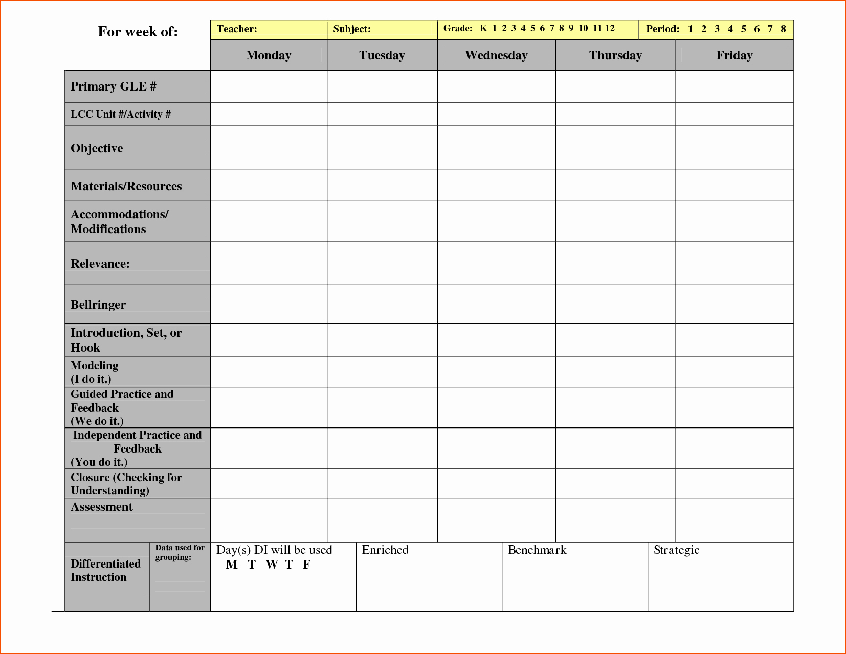 Lesson Plan Calendar Template Fresh 7 Weekly Lesson Plan Template Bookletemplate