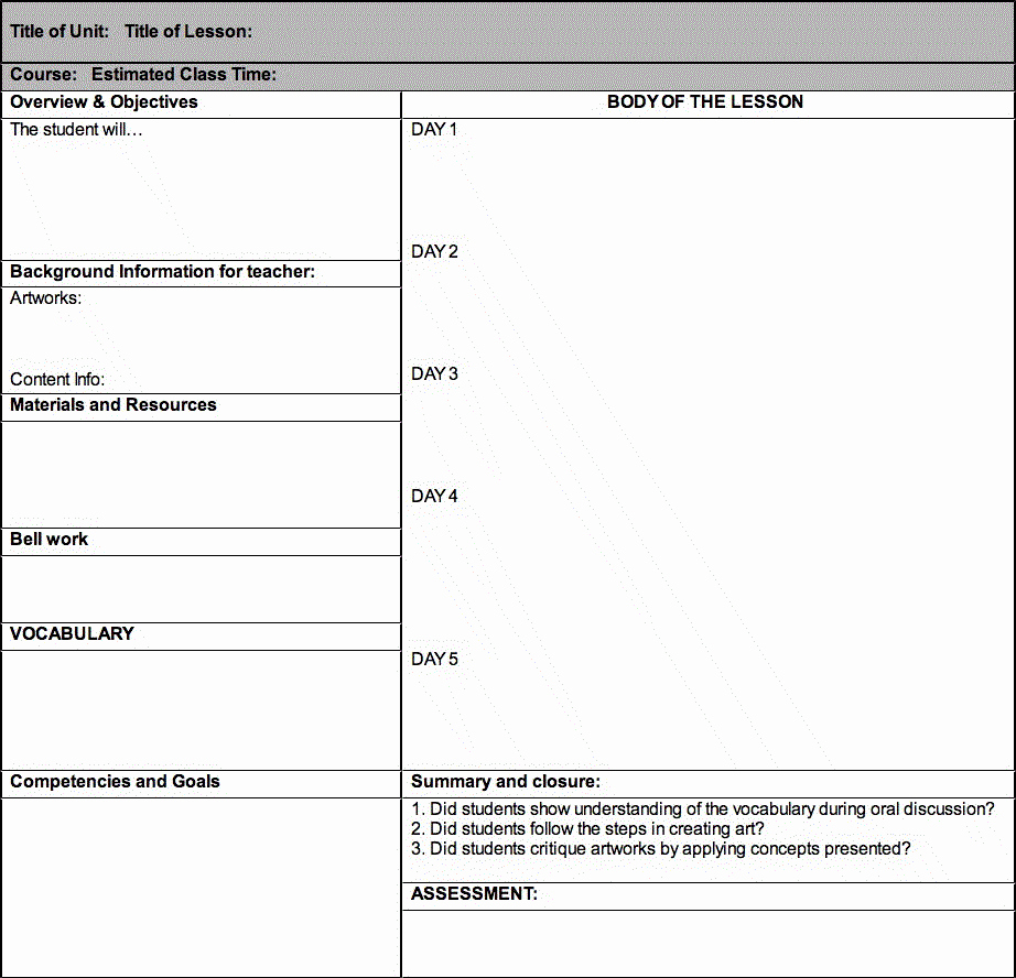 Lesson Plan format Template Awesome Daily Lesson Plan Template
