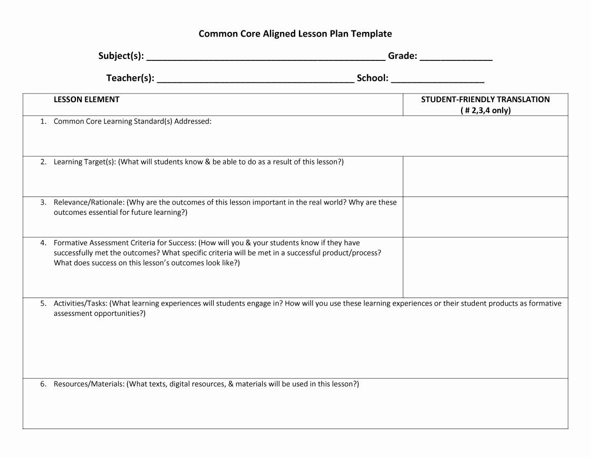Lesson Plan format Template Best Of 44 Free Lesson Plan Templates [ Mon Core Preschool Weekly]