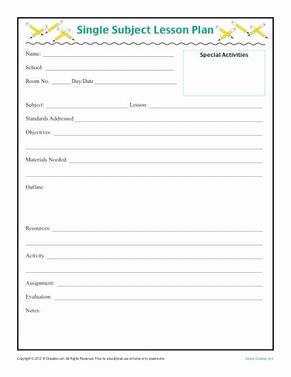 Lesson Plan Template Elementary Beautiful Daily Single Subject Lesson Plan Template Elementary