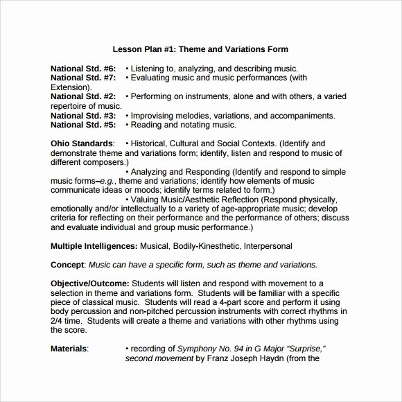 Lesson Plan Template Elementary Unique 9 Music Lesson Plan Templates Download for Free