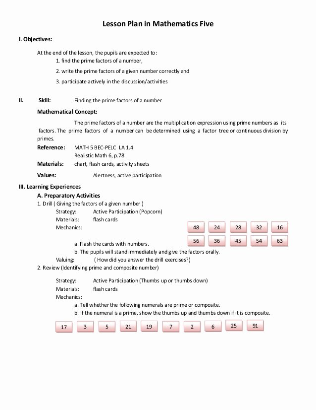 Lesson Plan Template for Elementary Inspirational Math Lesson Plan Example Search Results