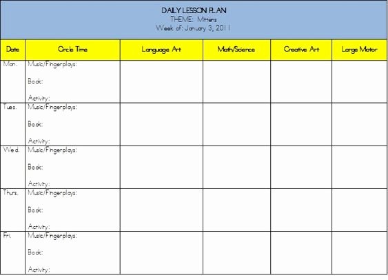 Lesson Plan Template for Preschool Awesome Each Day Fine Motor and Days In On Pinterest