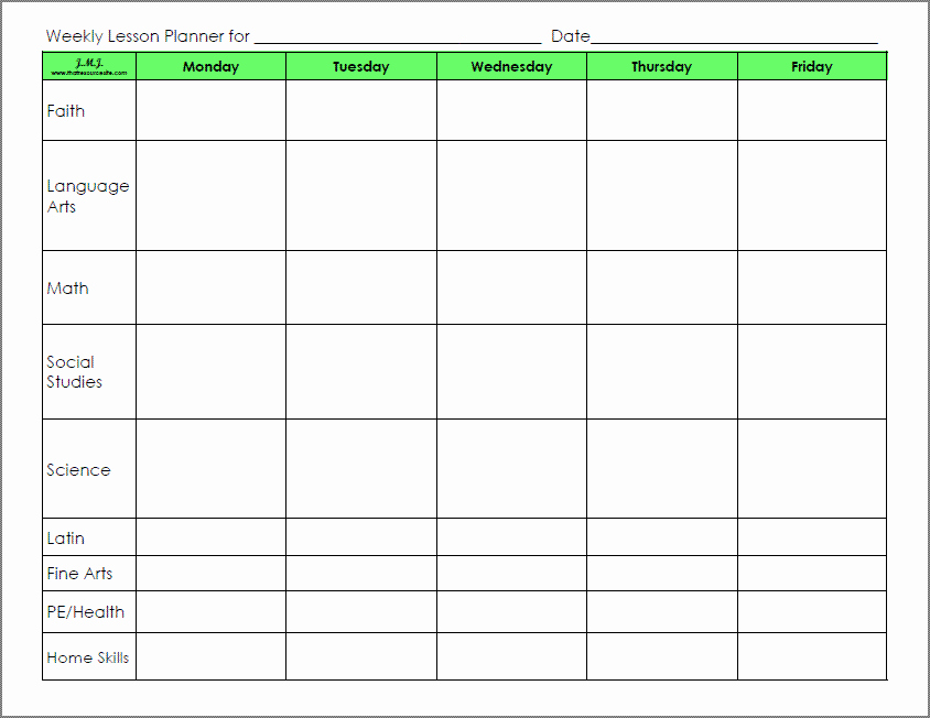 Lesson Plan Template for Preschool Elegant Blank Preschool Weekly Lesson Plan Template