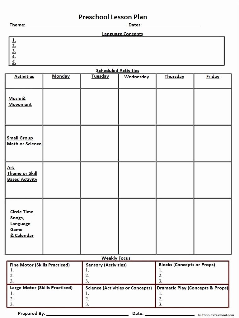 Lesson Plan Template for toddlers Elegant Blank Preschool Weekly Lesson Plan Template