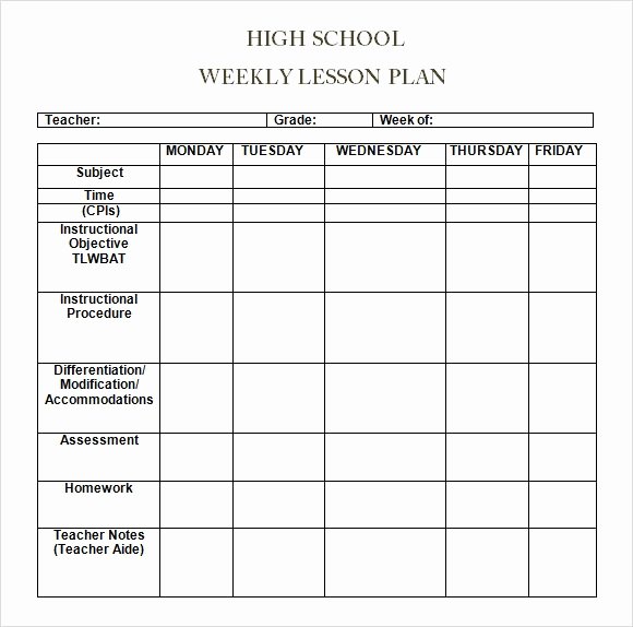 Lesson Plan Template High School Beautiful Weekly Lesson Plan 8 Free Download for Word Excel Pdf