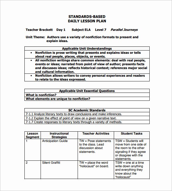 Lesson Plan Template Word Inspirational Daily Lesson Plan Template 14 Free Pdf Word format