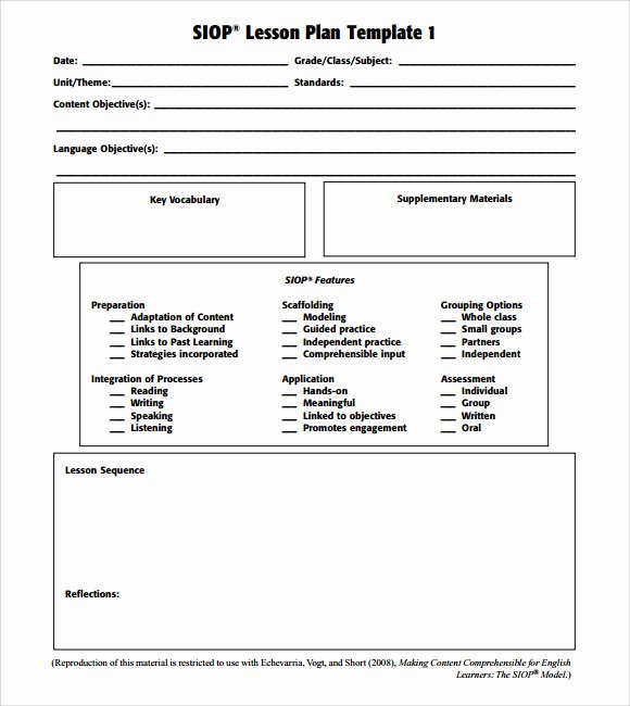 Lesson Plan Template Word Unique Sample Siop Lesson Plan 9 Documents In Pdf Word