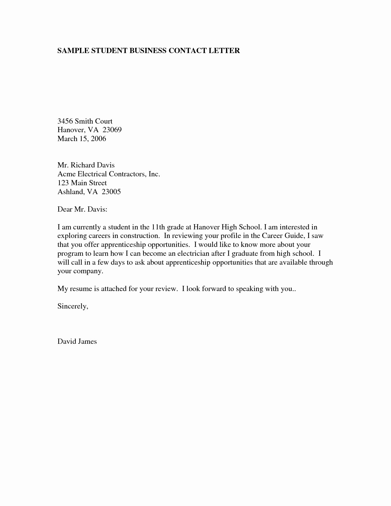 Letter format for Kids Inspirational Example Business Letter for Students