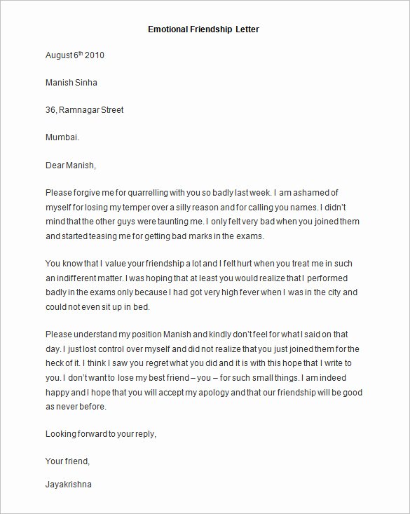 Letter format to A Friend Fresh 36 Friendly Letter Templates – Free Sample Example