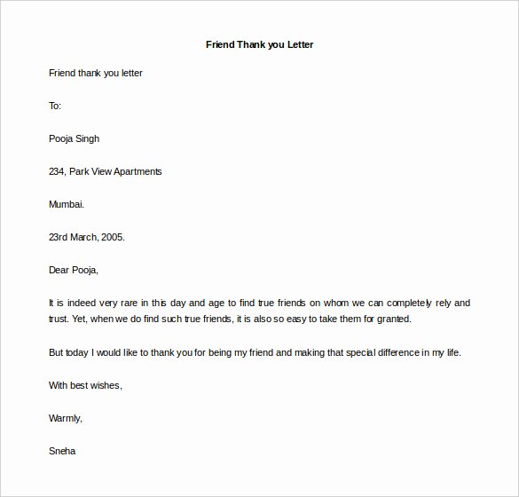 Letter format to A Friend New 41 Free Thank You Letter Templates Doc Pdf