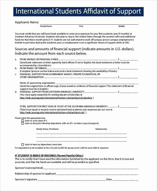 Letter Of Affidavit Of Support Elegant 8 Affidavit Of Support Samples