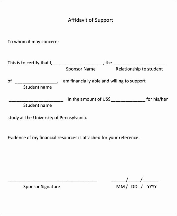 Letter Of Affidavit Of Support Elegant Letter Of Financial Support for Medicaid