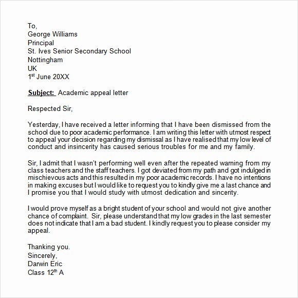 Letter Of Appeal format Awesome Appeal Letter 12 Free Samples Examples format