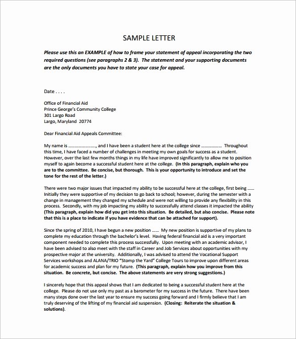 Letter Of Appeal format Luxury 8 Financial Aid Appeal Letters Doc Pdf