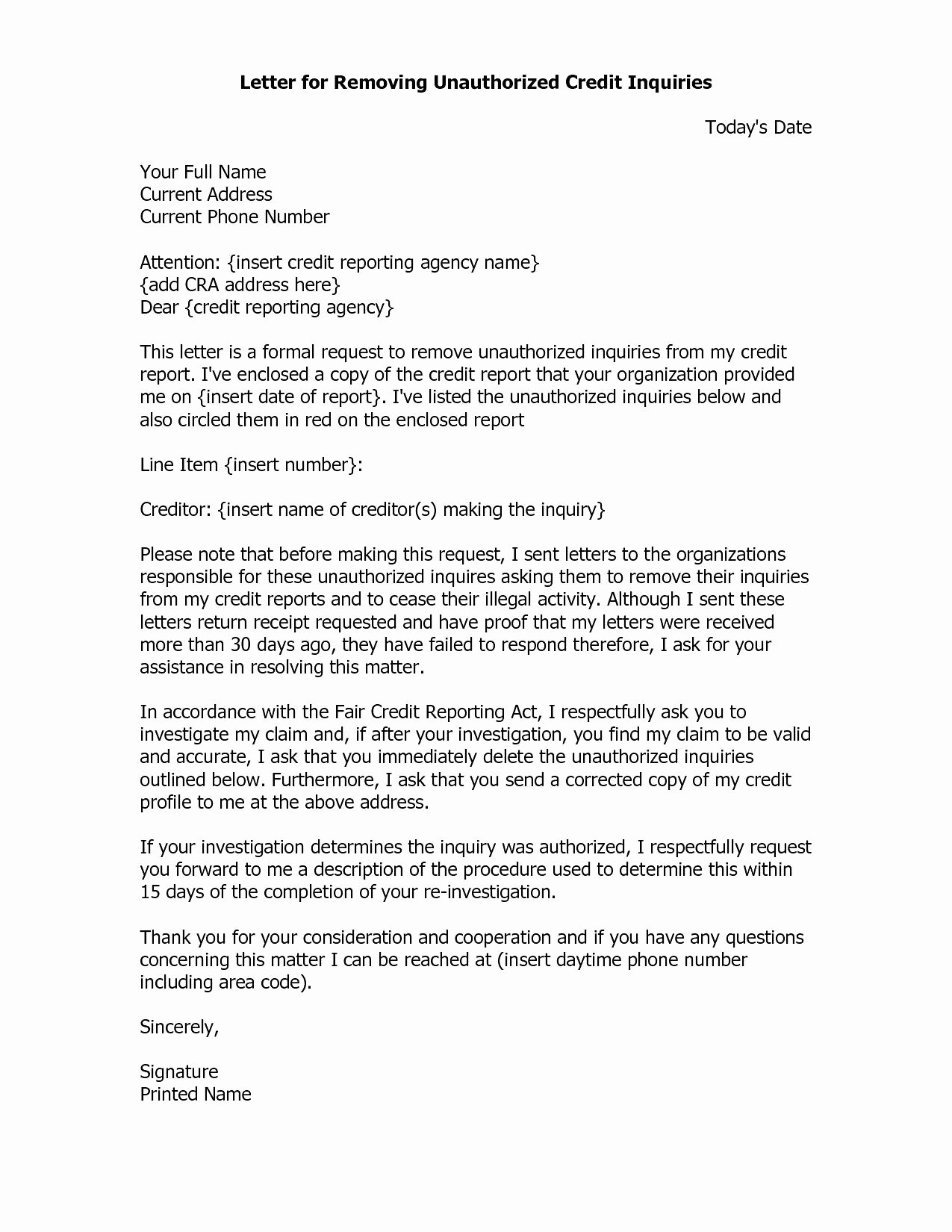 Letter Of Explanation for Credit Inquiries Template Awesome Letter Explanation for Credit Inquiries Template