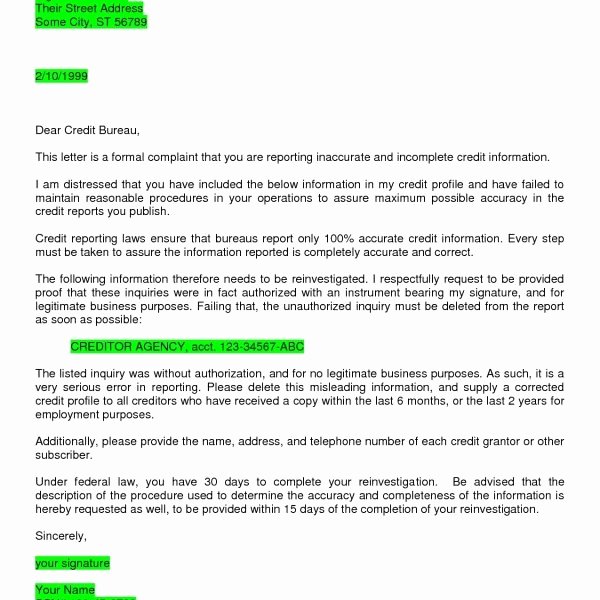 Letter Of Explanation for Credit Inquiries Template Fresh Sample Dispute Letter to Credit Bureau Letter Of