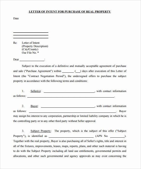 Letter Of Intent to Purchase Real Estate Template Best Of 10 Real Estate Letter Of Intent Templates Pdf Doc