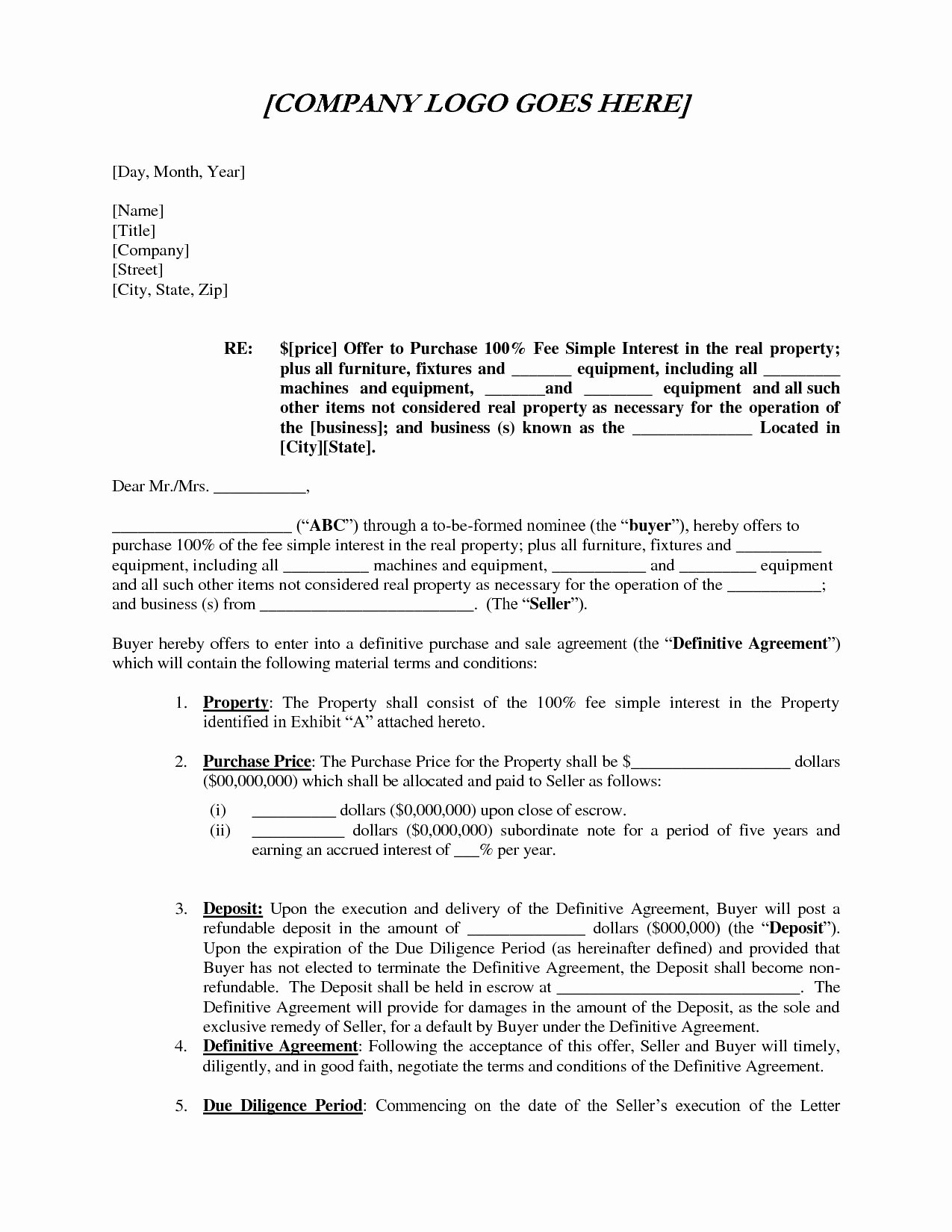 Letter Of Intent to Purchase Real Estate Template Luxury Letter Intent to Purchase Equipment Template Collection