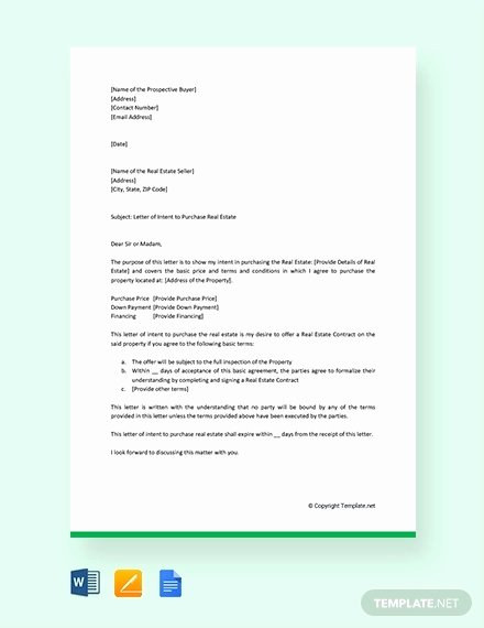 Letter Of Intent to Purchase Real Estate Template New 11 Real Estate Letter Of Intent Templates Pdf Doc