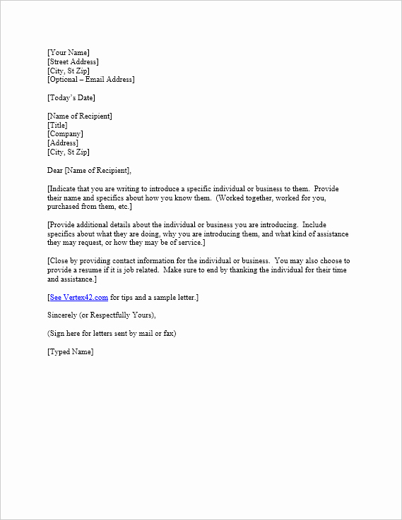 Letter Of Introduction format Beautiful Free Letter Of Introduction Template