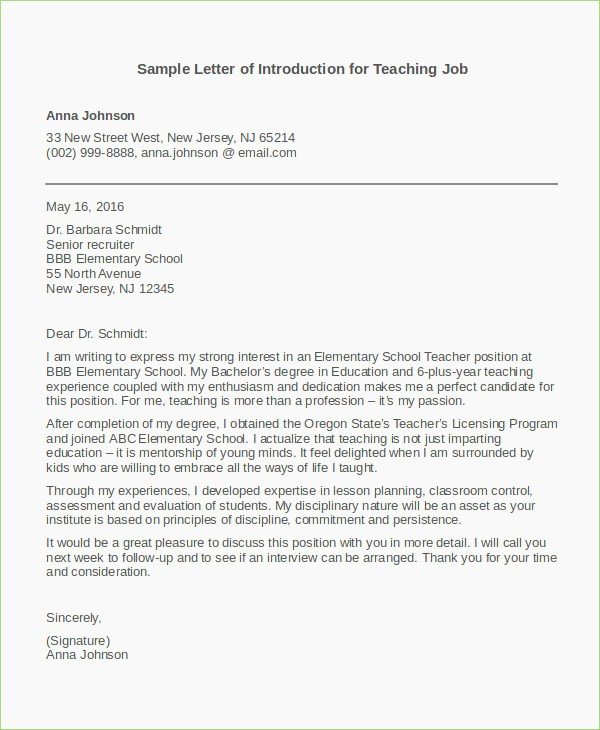 Letter Of Introduction format Luxury Letter Introduction format for Teachers – thepizzashop
