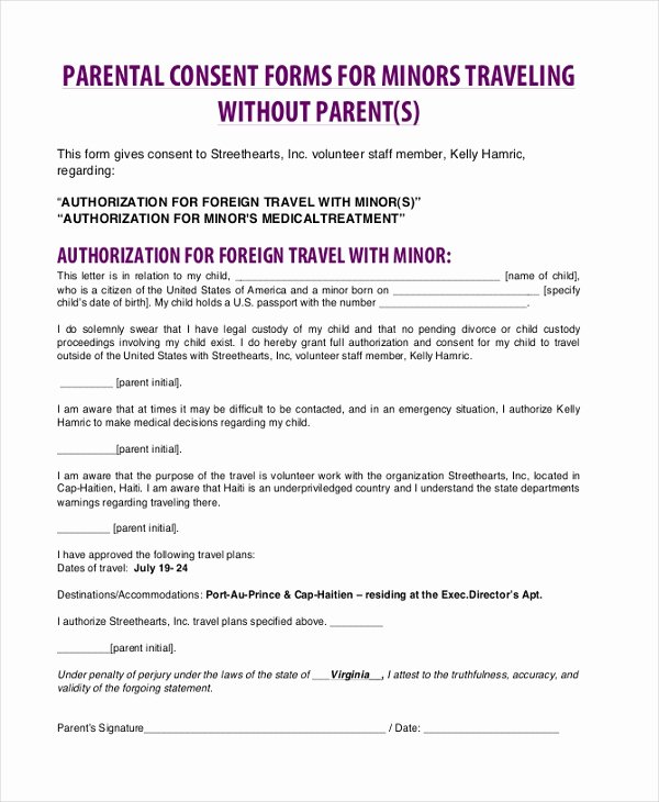 Letter Of Permission to Travel with Grandchildren Lovely Sample Child Travel Consent form 8 Free Documents In