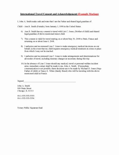 Letter Of Permission to Travel with Grandchildren Template Awesome Child International Travel Consent form
