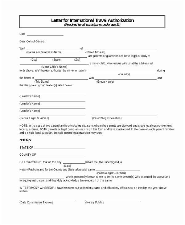 Letter Of Permission to Travel with Grandchildren Unique form Parental Consent Letter the Medical Bank Authorization