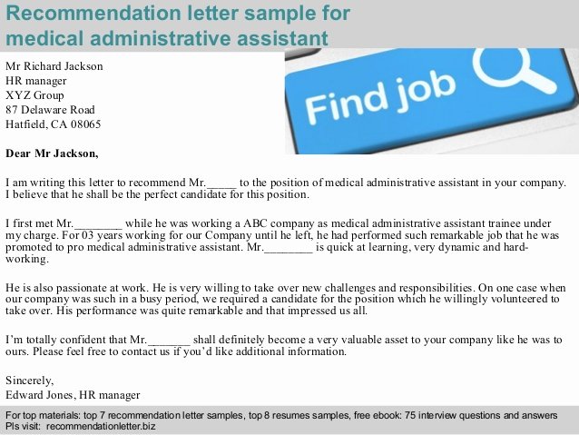 Letter Of Recommendation Administrative assistant Beautiful Medical Administrative assistant Re Mendation Letter