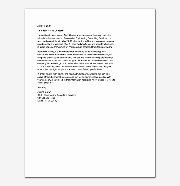 Letter Of Recommendation Administrative assistant Best Of Reference Letter Template 50 for Word &amp; Pdf format