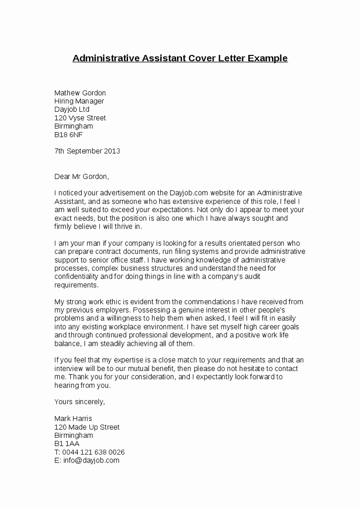 Letter Of Recommendation Administrative assistant Unique the Best Cover Letter for Administrative assistant