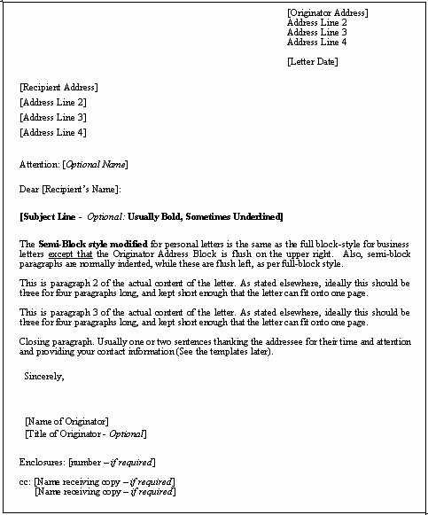 format of personal letter