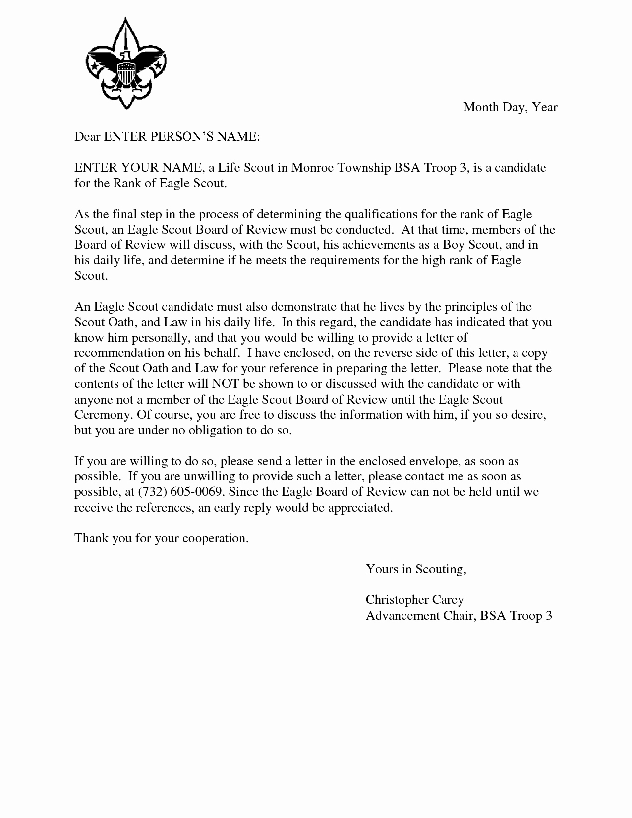 Letter Of Recommendation Eagle Scout Lovely Eagle Scout Reference Request Sample Letter Doc 7 by