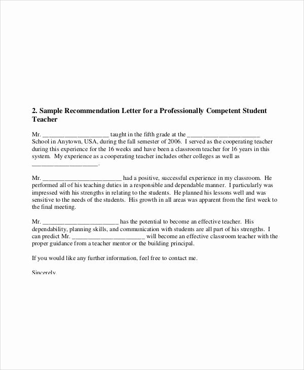 Letter Of Recommendation Elementary Teacher Unique Sample Student Letter