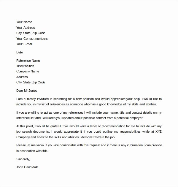 Letter Of Recommendation Email Template Fresh 7 Email Reference Letter Templates to Download