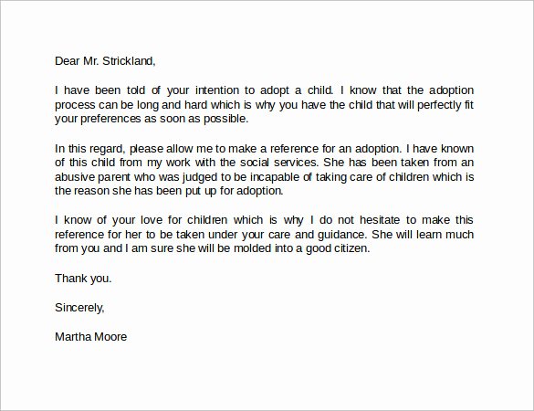 Letter Of Recommendation for Adoption Beautiful Sample Reference Letter format 13 Download Free