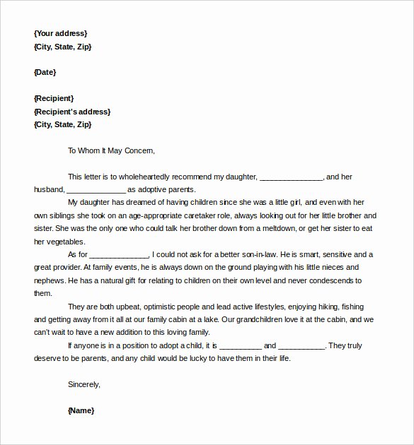 Letter Of Recommendation for Adoption Lovely Free Reference Letter Templates 24 Free Word Pdf