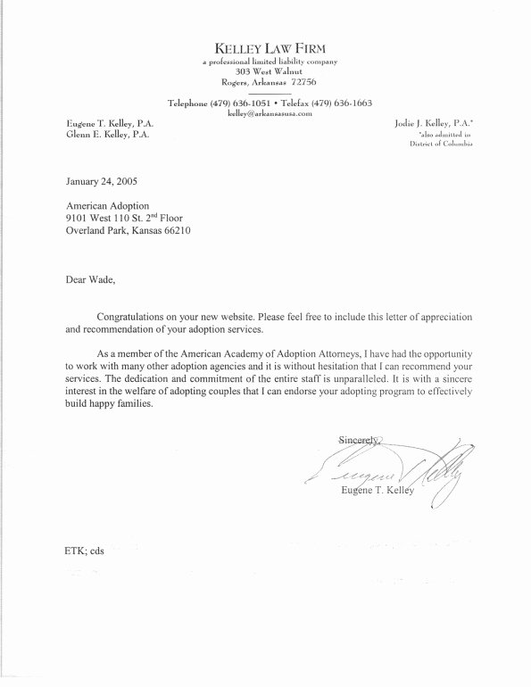 Letter Of Recommendation for Adoption New American Adoptions Eugene T Kelley