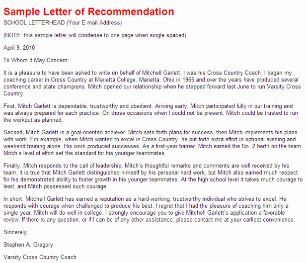 Letter Of Recommendation for athlete Fresh How to Write A Re Mendation Letter for Student athlete