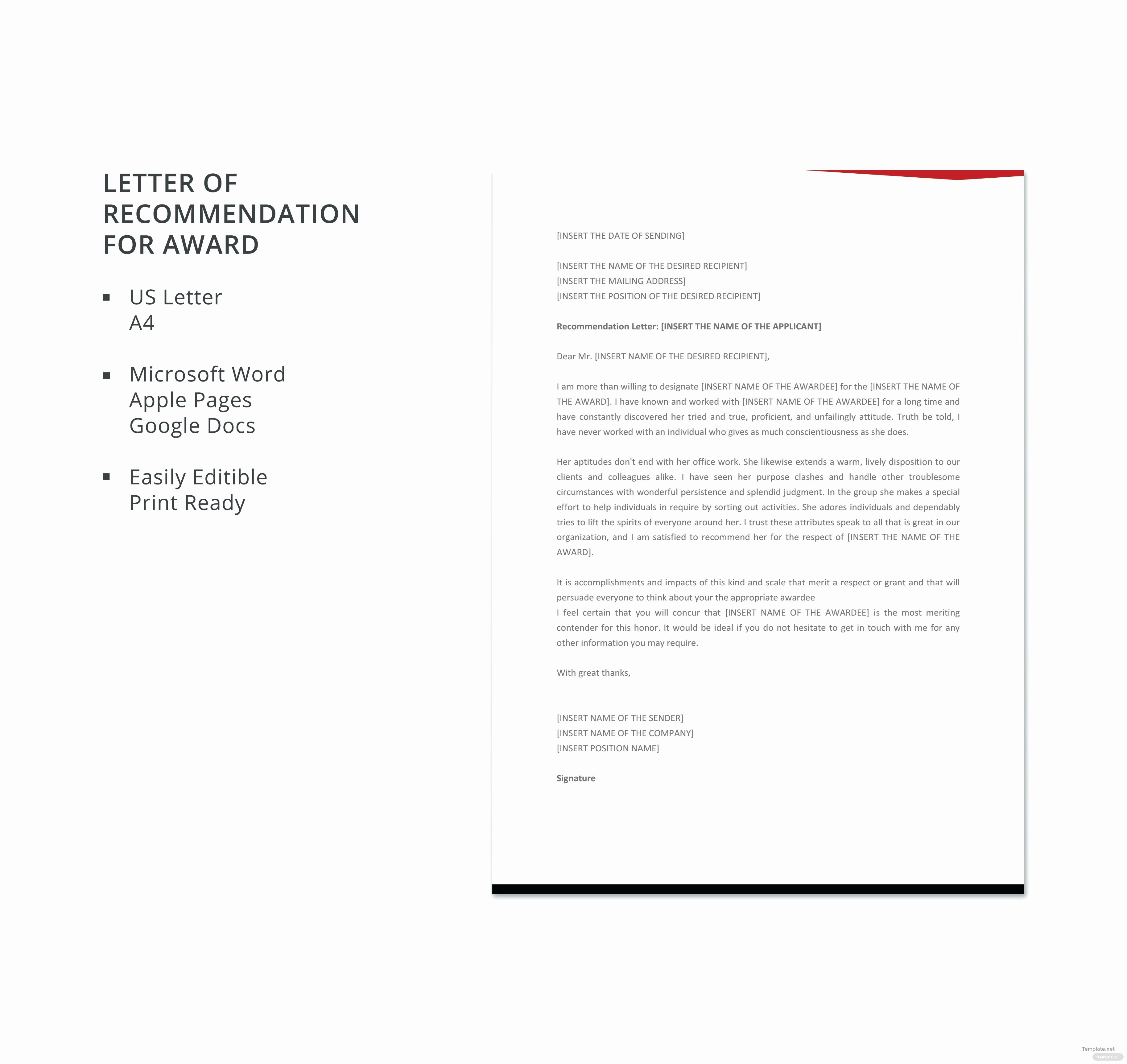 Letter Of Recommendation for Award Awesome Free Letter Template Of Re Mendation for Award In