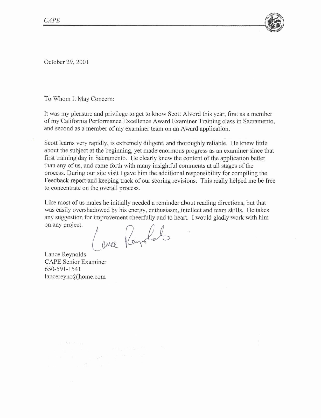 Letter Of Recommendation for Awards Beautiful Ideas Collection Letter Re Mendation for Award