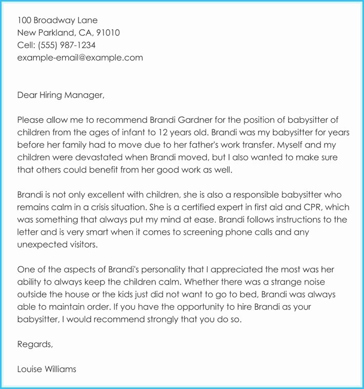 Letter Of Recommendation for Babysitter Elegant Letter Re Mendation for Babysitter