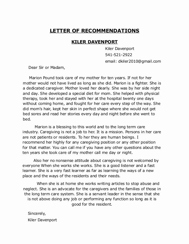 Letter Of Recommendation for Caregiver Awesome Resume Marion Pound