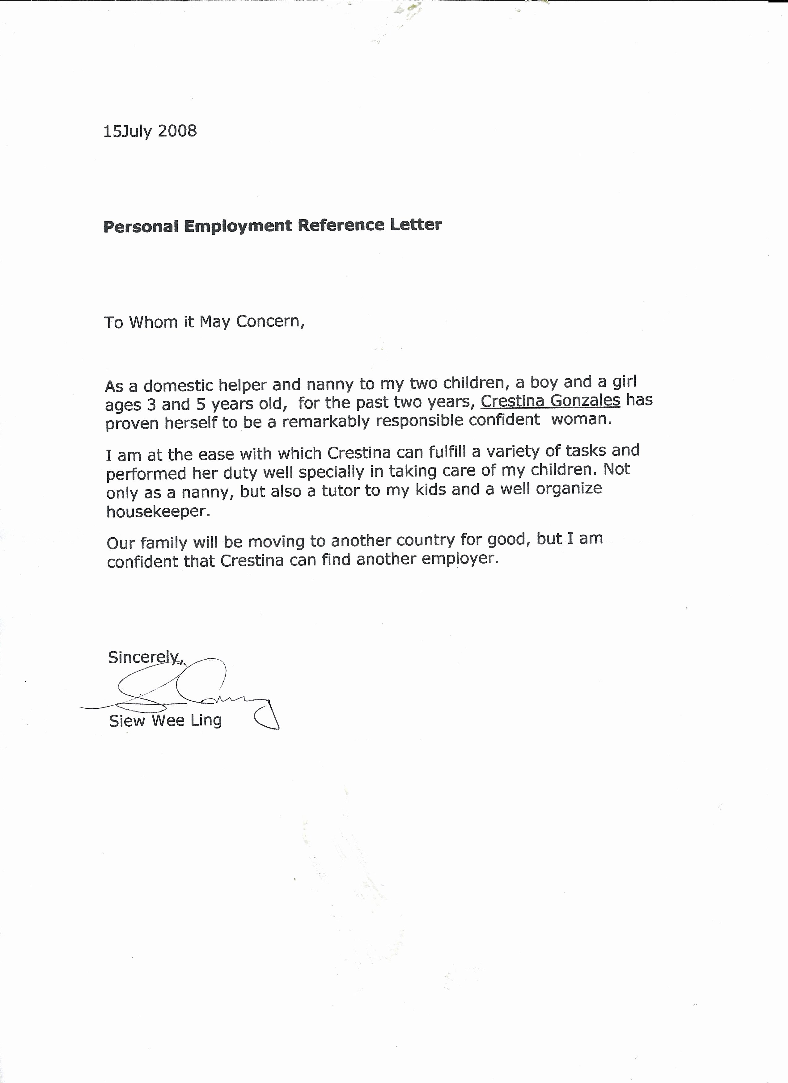Letter Of Recommendation for Caregiver Luxury Reference Letter Nanny Efimorena
