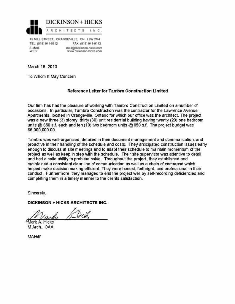 Letter Of Recommendation for Contractor Beautiful Reference Letters