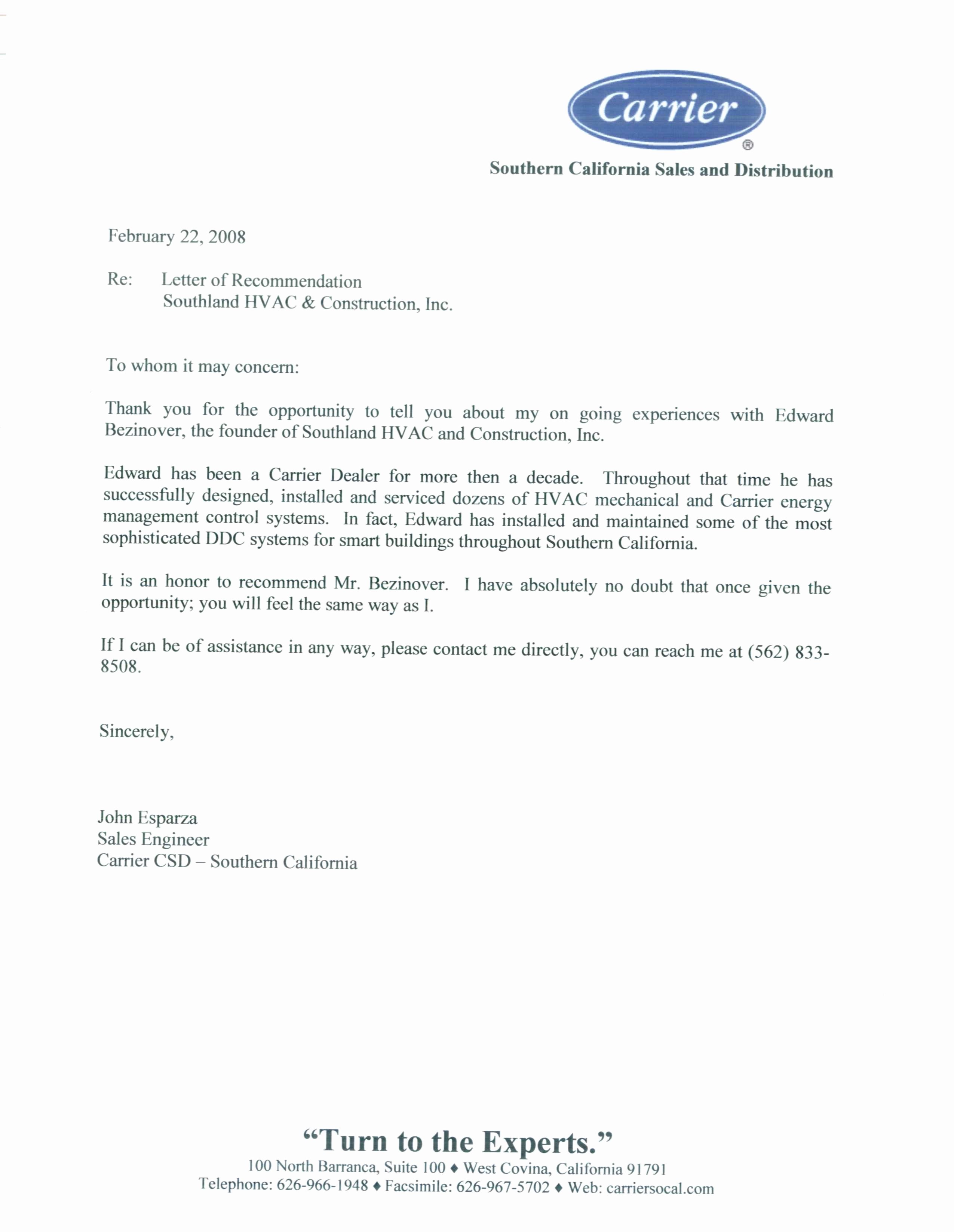 Letter Of Recommendation for Contractor Elegant Testimonials