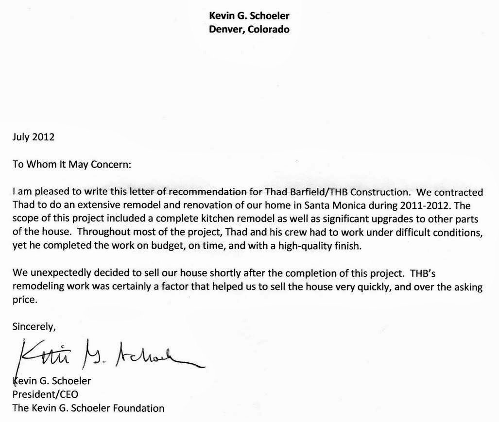 Letter Of Recommendation for Contractor Unique Thb Construction Exclusive Santa Monica Property Remodeled