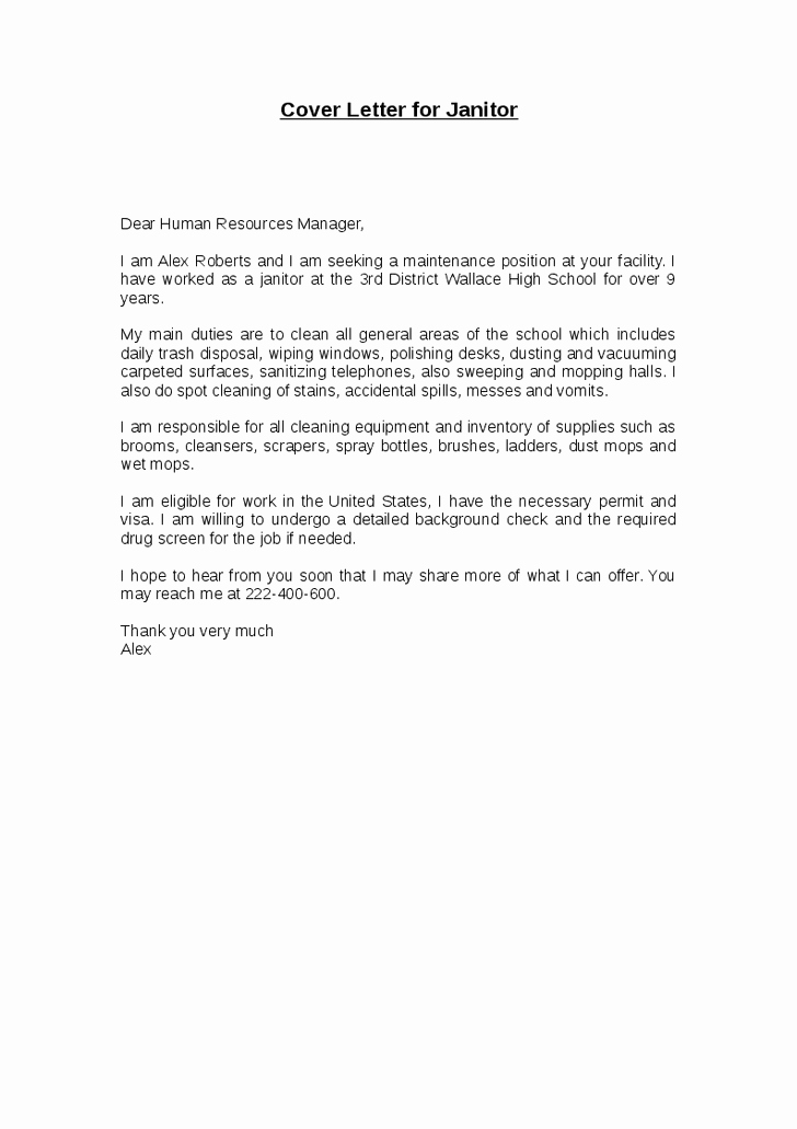 Letter Of Recommendation for Custodian Elegant 20 Of Cover Letter Template for Custodian