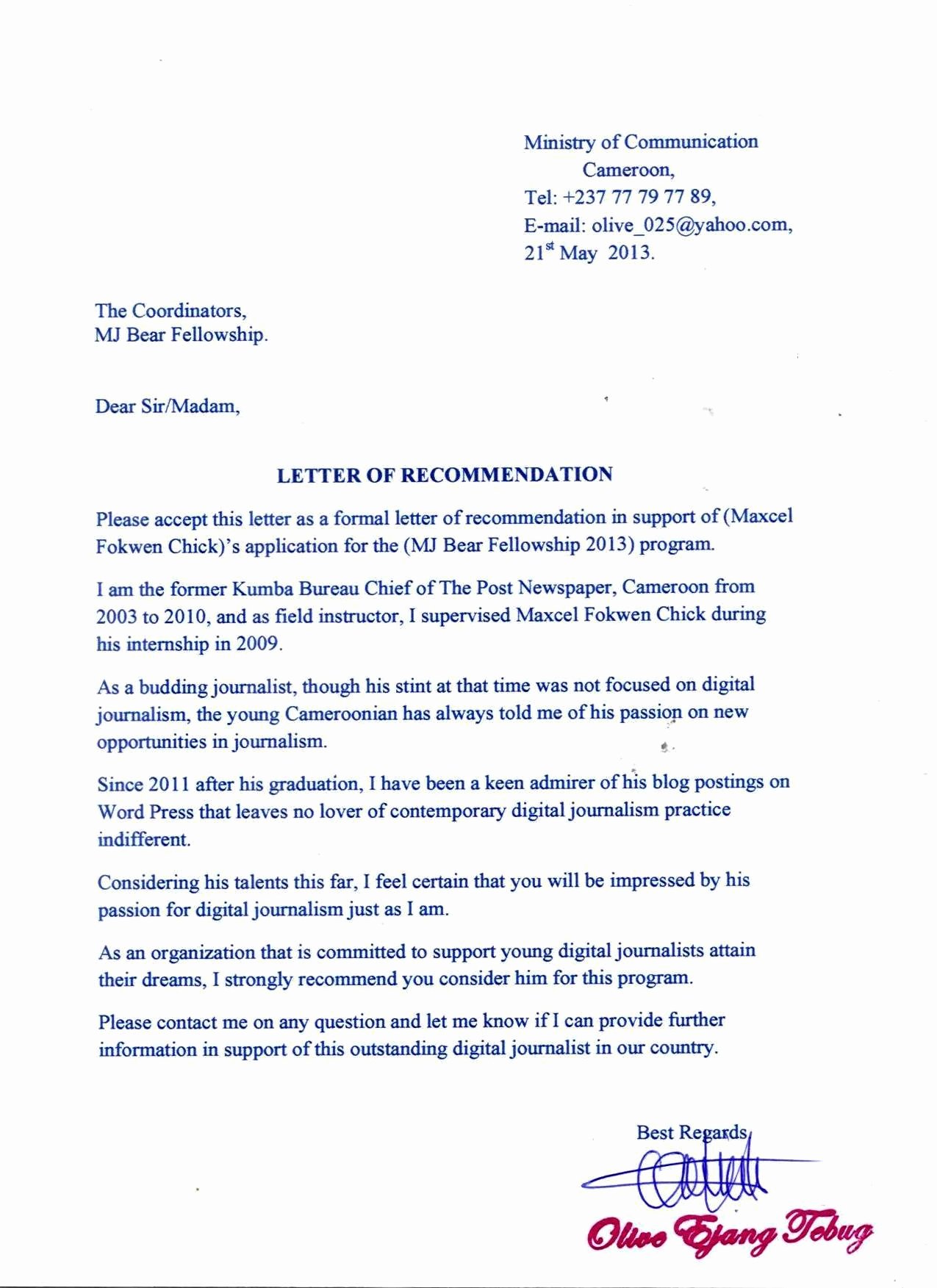 Letter Of Recommendation for Fellowship Elegant Re Mendation Letter
